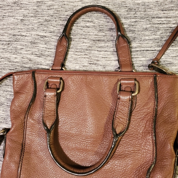 Leather studded Andrew Marc foldover satchel - Picture 4 of 8